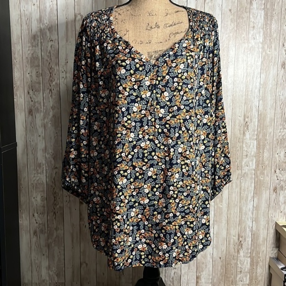 Sonoma Floral V-Neck Cinch 3/4 Sleeved Tunic